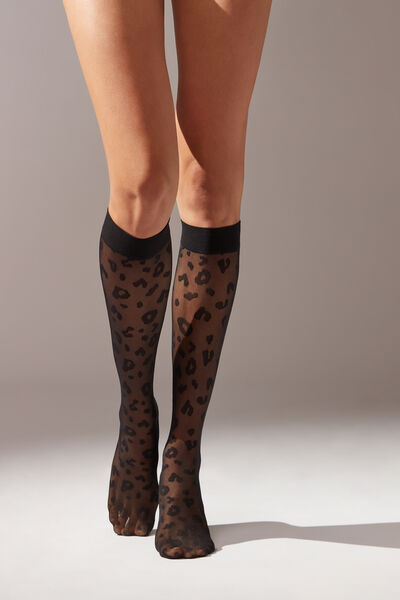 Calzedonia Gambaletti Velati in Fantasia Animalier Donna Nero TU