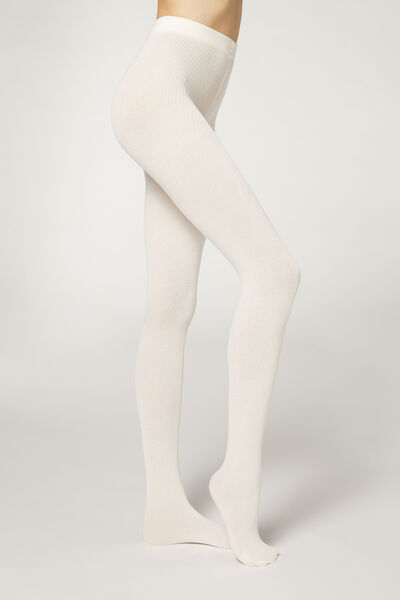 Calzedonia Collant con Cashmere a Coste Donna Bianco XL