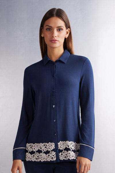 Intimissimi Maglia Aperta Davanti in Modal Pretty Flowers Donna Blu Taglia L