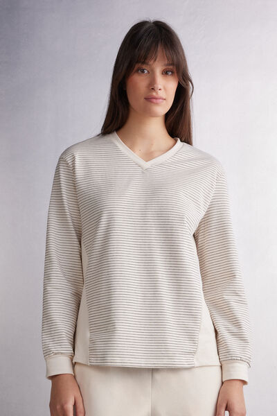 Intimissimi Maglia Scollo a V Creamy Stripes Donna Naturale Taglia L