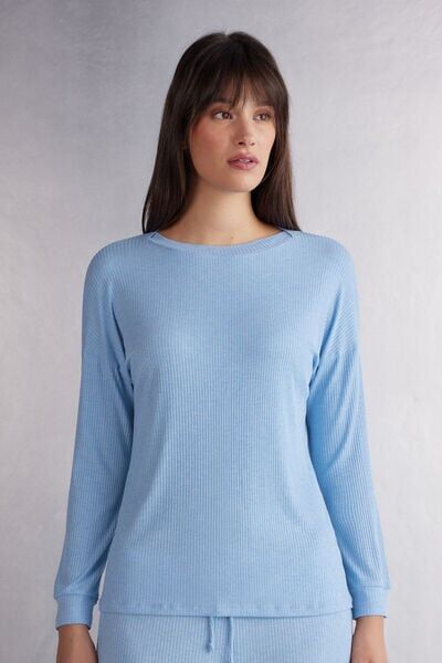 Intimissimi Maglia Manica Lunga con Scollo a Barchetta in Modal Chic Comfort Donna Azzurro Taglia L