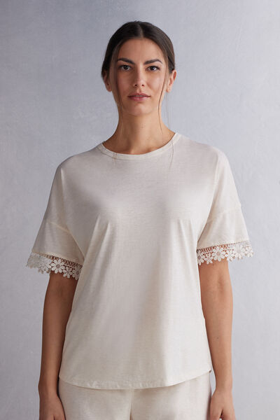 Intimissimi Maglia a Manica Corta in Cotone Ultrafresh Romance Yourself Donna Bianco Taglia L