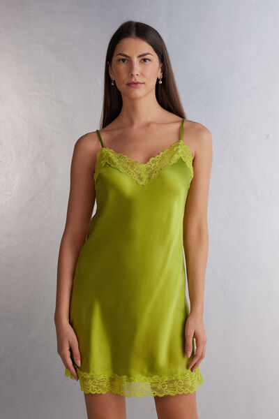 Intimissimi Sottoveste in Seta e Inserti in Pizzo Donna Verde Taglia S