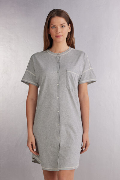 Intimissimi Camicia da Notte Aperta Davanti in Cotone Superior Donna Grigio Taglia S