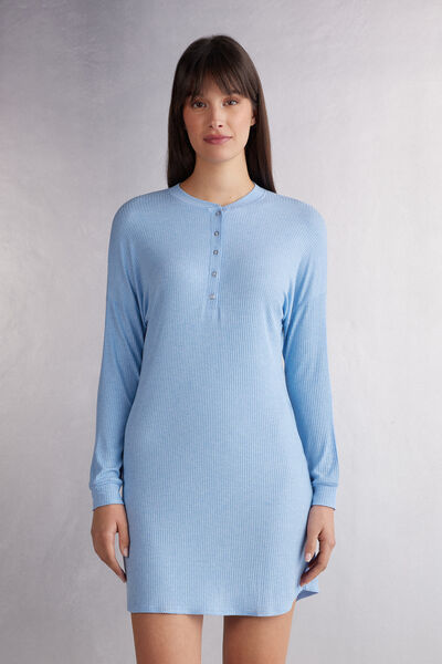 Intimissimi Camicia da Notte in Modal Chic Comfort Donna Azzurro Taglia L