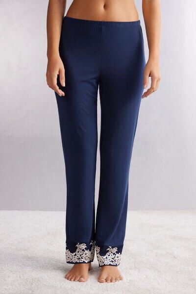 Intimissimi Pantalone Lungo in Modal con Balza Pretty Flowers Donna Blu Taglia S