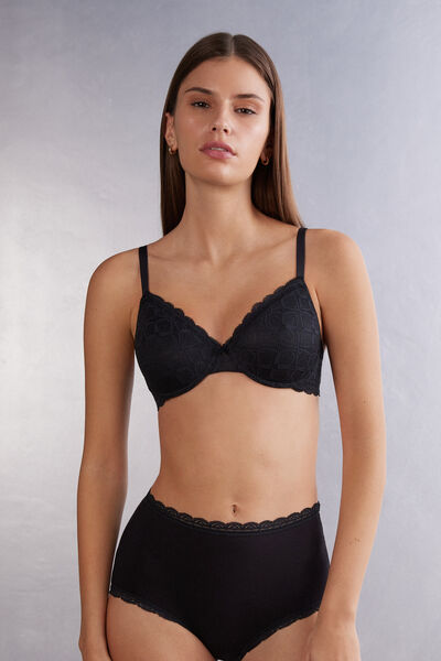 Intimissimi Reggiseno a Balconcino Francesca in Pizzo Donna Nero Taglia 3D