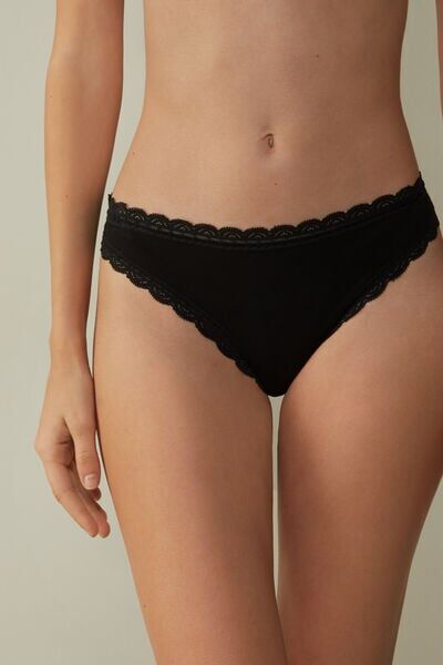 Intimissimi Brasiliana in Cotone e Pizzo Donna Nero Taglia 2