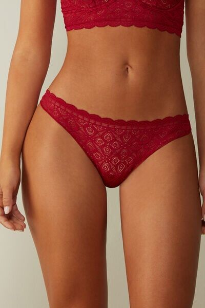 Intimissimi Brasiliana Pizzo e Microfibra Donna Rosso Taglia 2