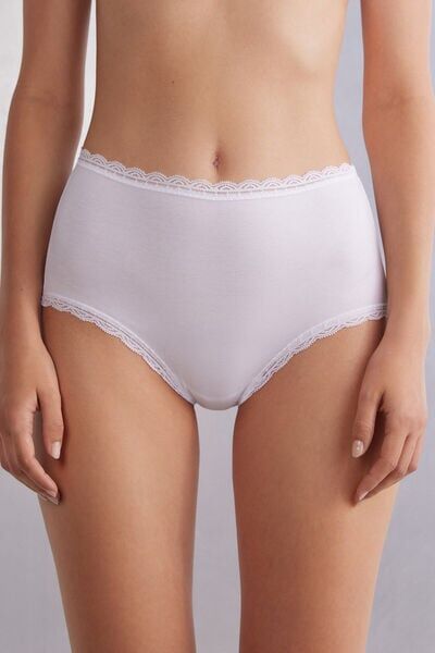 Intimissimi Culotte a Vita Alta in Cotone e Pizzo Donna Bianco Taglia 1