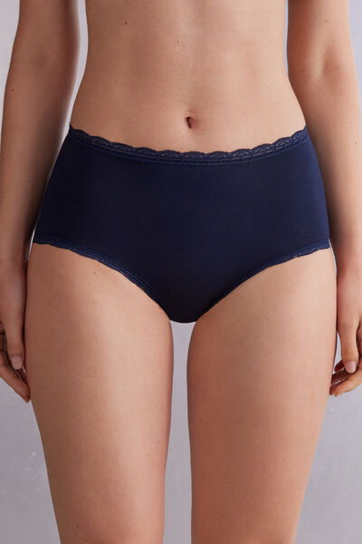 Intimissimi Culotte a Vita Alta in Cotone e Pizzo Donna Blu Taglia 5