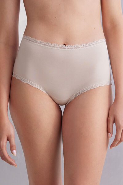 Intimissimi Culotte a Vita Alta in Cotone e Pizzo Donna Naturale Taglia 1