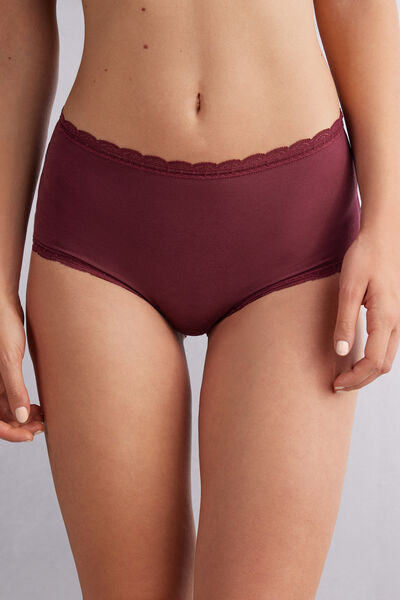 Intimissimi Culotte a Vita Alta in Cotone e Pizzo Donna Bordeaux Taglia 3