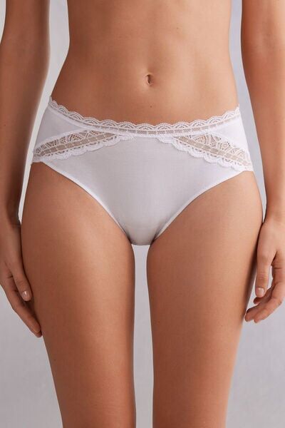 Intimissimi Slip Vita Semi-alta in Cotone e Pizzo Donna Bianco Taglia 5