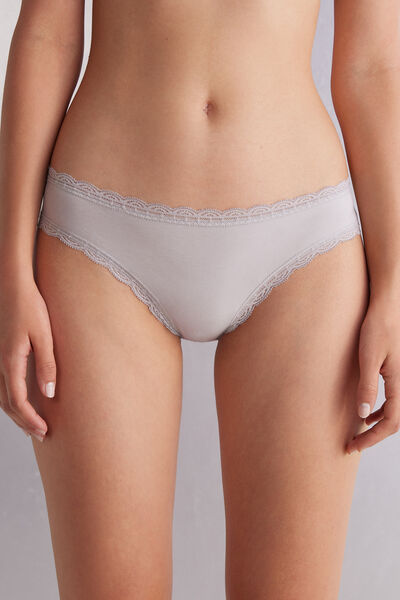 Intimissimi Slip in Cotone e Pizzo Donna Grigio Chiaro Taglia 3