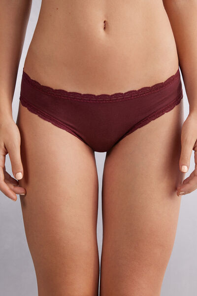 Intimissimi Slip in Cotone e Pizzo Donna Bordeaux Taglia 3