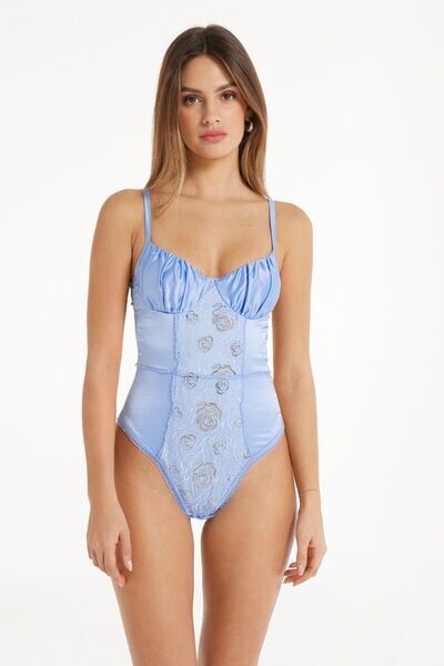 Tezenis Body a Balconcino Eternal Roses Satin Donna Azzurro Tamaño 3B