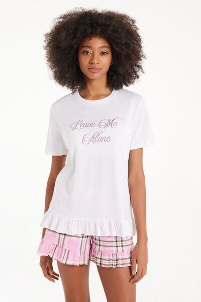 Tezenis Pigiama Corto Cotone Mezza Manica Stampa "Leave Me Alone" Donna Rosa Tamaño S