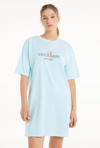 Tezenis Camicia da Notte in Cotone Stampa "Childhood" Donna Azzurro Tamaño S