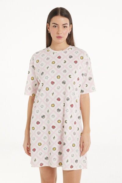 Tezenis Camicia da Notte Mezza Manica Stampa Estate Donna Rosa Chiaro Tamaño L