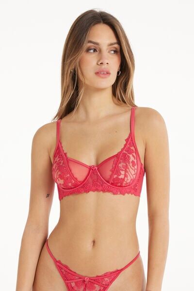 Tezenis Reggiseno Balconcino Paris Red Passion Lace Donna Rosso Tamaño 3D