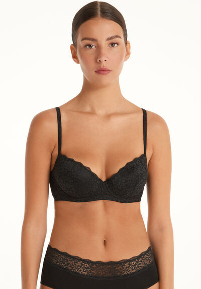 Tezenis Reggiseno Balconcino Leggermente Imbottito in Pizzo Riciclato Wien Donna Nero Tamaño 5C