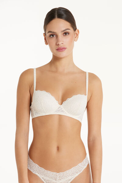 Tezenis Reggiseno Balconcino Leggermente Imbottito in Pizzo Riciclato Wien Donna Avorio Tamaño 2C