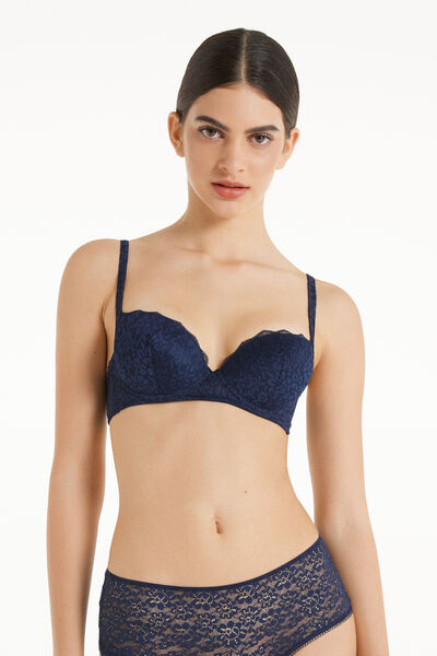 Tezenis Reggiseno Balconcino Leggermente Imbottito in Pizzo Riciclato Wien Donna Blu Tamaño 2B