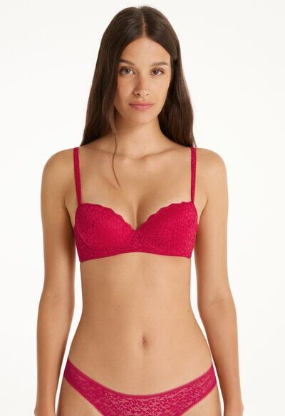 Tezenis Reggiseno Balconcino Leggermente Imbottito in Pizzo Riciclato Wien Donna Rosso Tamaño 3D