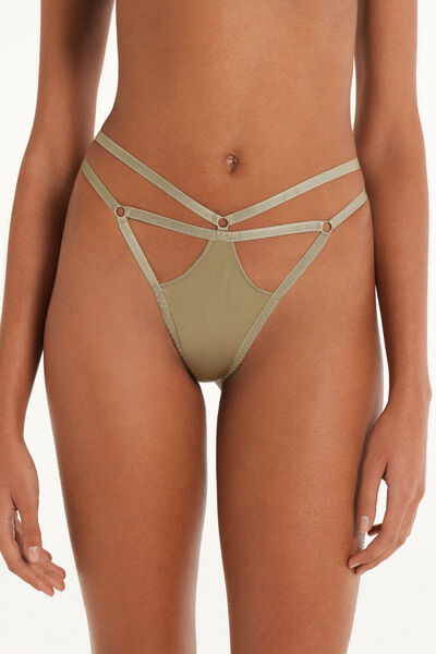 Tezenis Brasiliano con Fianchetto Tanga in Microfibra Lucida Donna Verde Tamaño L