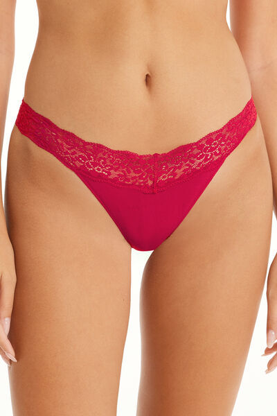 Tezenis Brasiliano in Cotone e Pizzo Riciclato Donna Rosso Tamaño S