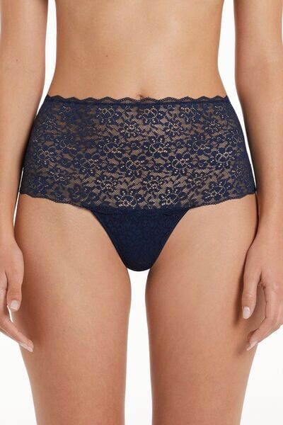 Tezenis Culotte Vita Alta in Pizzo Riciclato Donna Blu Tamaño S