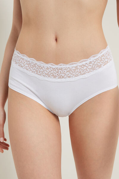 Tezenis Culotte in Cotone e Pizzo Riciclato Donna Bianco Tamaño L