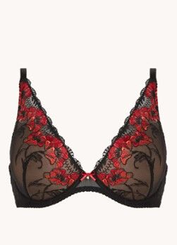 Aubade À Fleur De Toi plunge push-up bh met borduring - Zwart