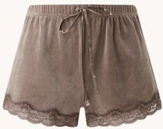 Hunkemöller Pyjamashorts van fluweel met kant - Taupe