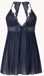 Hunkemöller Babydoll pyjamatop met string in set - Donkerblauw