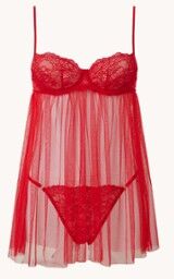 Hunkemöller Emily babydoll set met string van kant - Rood