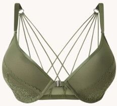 Hunkemöller Malika voorgevormde plunge push-up bh met overlay van kant - Bronsgroen