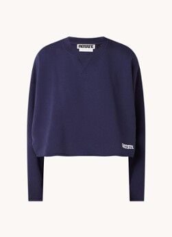 ROTATE Valerie cropped sweater van biologisch katoen met gerafelde zoom - Donkerblauw