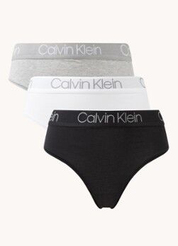 Calvin Klein High waisted string met logoband in 3-pack - Zwart