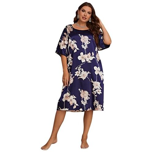 YAOMEI Nachthemden voor dames, nachtkleding, nachtkleding, nachtkleding, pyjama, korte mouwen, lingerie, nachtkleding, babydoll, hemdje, grote maat, Blauw, 4XL