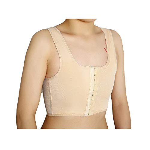 BaronHong Middle Zip Up elastische borstband korset kort tank top voor tomboy trans lesbiennes, nude, XL