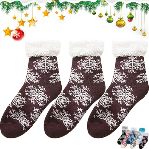 DJFOG 3 Stks Warme Kerst Sokken In De Winter, Kerst Winter Sokken, Fuzzy Warme Slipper Sokken Vrouwen Winter Floor Sokken, Casual Thuis Slapen Sok, 3 stuks-e, 1 Set