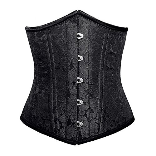 CorsetsNmore Zwart Brokaat Goth Steampunk Baskische Taille Cincher Bustier Underbust Corset Top