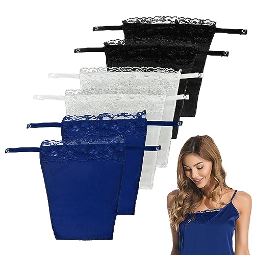 SKHAOVS 6 stuks Lady Lace Clip-on Mock Camisole BH privacy onzichtbare beha voor vrouwen anti peep onzichtbare beha vest overlay, eenheidsmaat, zwart, wit, blauw., 42