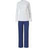 By Louise By Louise Dames Pyjama Set Lange Mouw + Broek Wit / Blauw Maat: L