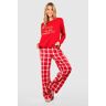 boohoo Naughty List Kerst Pyjama T-Shirt Met Lange Mouwen En Geruite Broek Set, Red 40