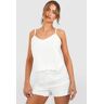 boohoo Pyjama Set Met Gaatjes Hemdje En Shorts, Cream 36