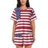 WURTON Amerikaanse Vlag Amerikaanse Vlag Korte Mouw Pyjama Sets Voor Vrouwen Casual Ronde Hals 2 Stuk Lounge Sets, Zwart, 4XL