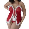 Generic Vrouwen Sexy Santa Kerst Lingerie Set Met Jarretelriemen Kant Teddy Babydoll Bodysuit Afslanken Lingerie Voor Vrouwen, Rood, XXL